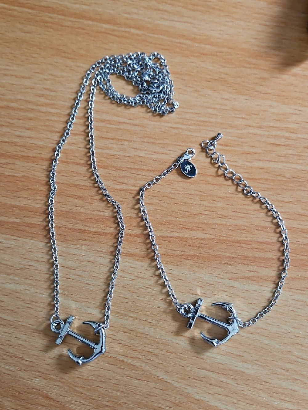 Silver Anchor Necklace and Bracelet Set